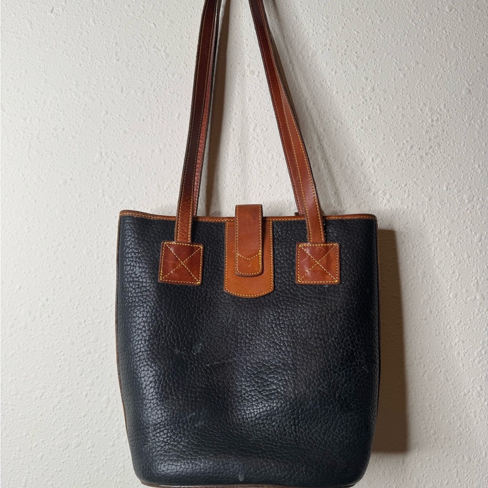 Dooney & Bourke Vintage 1980s Shopper Tote Bucket Bag Brown Canvas & Leather - Picture 2 of 12